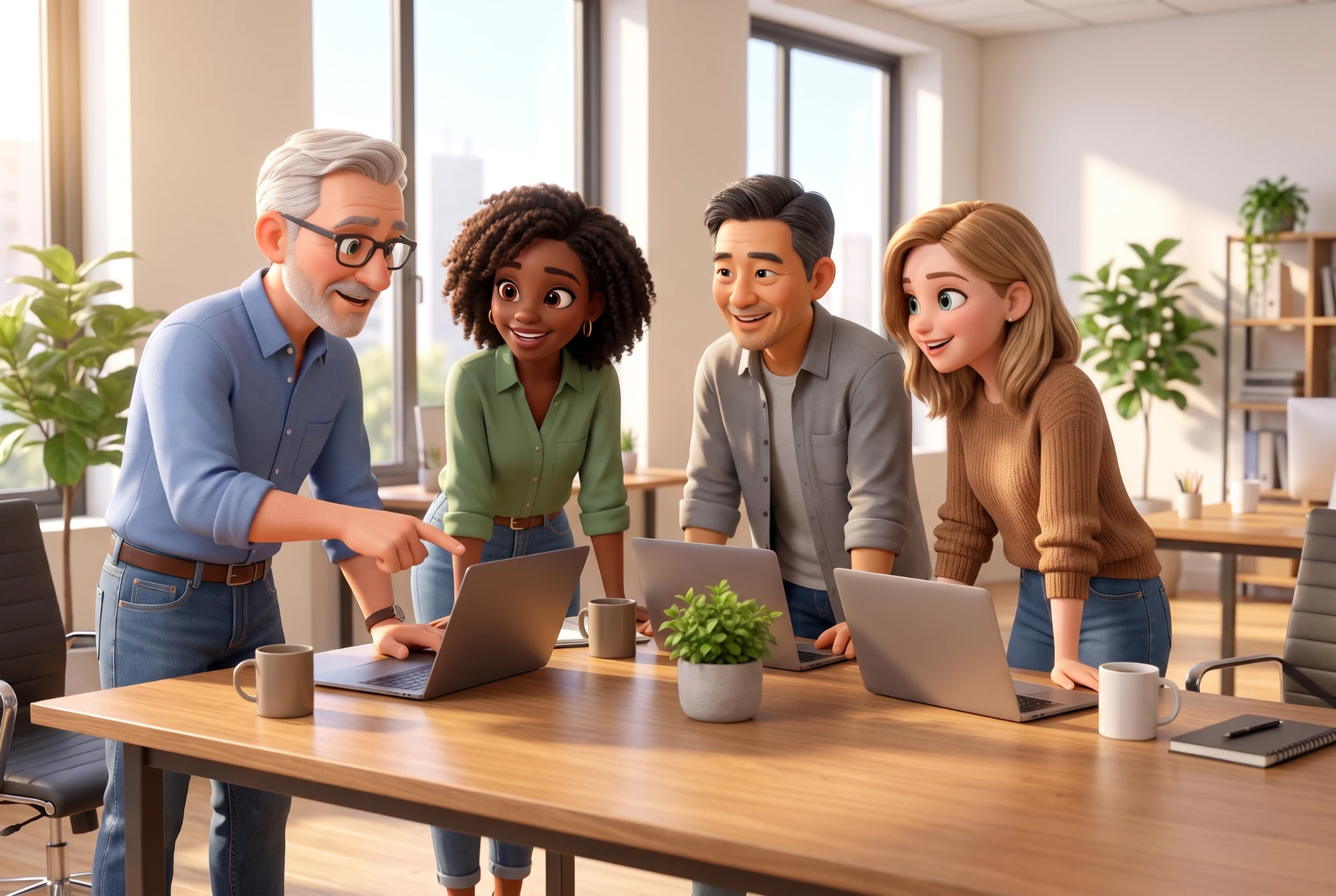 A small group of colleagues learning together at a desk